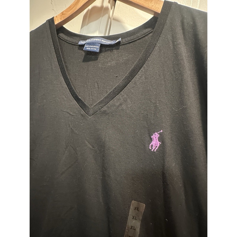 NEW with tags.
Ralph Lauren Polo Black V-Neck Tee with polo logo.